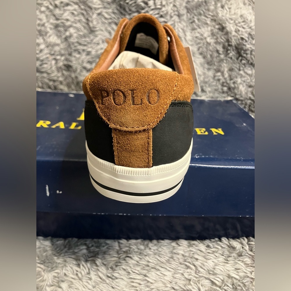 NIB Ralph Lauren Polo Vaughn Leather Men’s Saddle Sneakers Shoes Size 8.5 - Picture 12 of 13